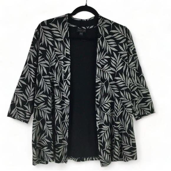 J. Jill Black and White Cardigan Sweater with Tropical Print Size L - Picture 2 of 12